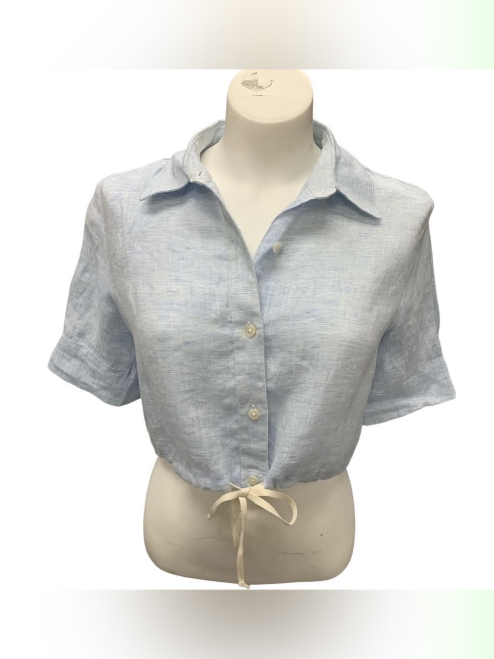 SOLID & STRIPED NWT Pale Blue Linen Button-Front Tie-Hem Shirt Size XS